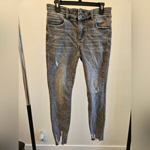 Kut From The Kloth High Rise Toothpick Skinny Grey Distressed Jeans 6 Short